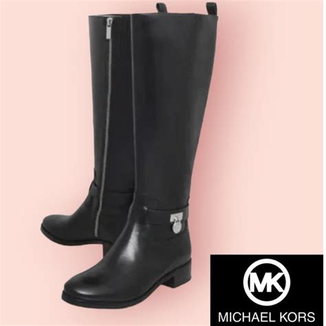 michael KORS Ryan Leather Black Riding Knee Boots 